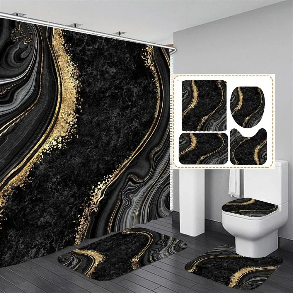 Shower Curtain Set With Bath Mat And Rugs 4 Pieces