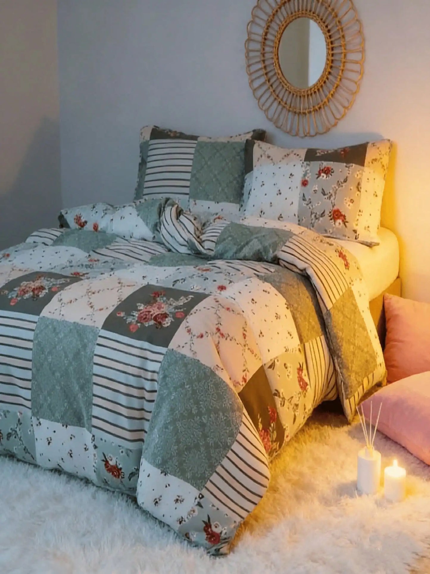 Soft Floral Patchwork Duvet Cover Set With 2 Pillowcases