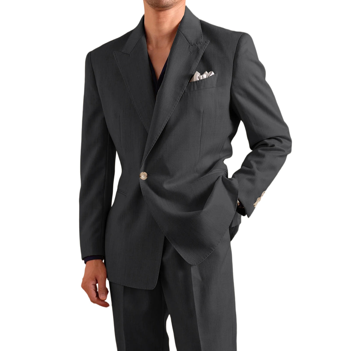 Men's Lightweight Linen 2-Piece Suit Set Peak Lapel Single Button Blazer Trousers Slim Fit Formal Summer Wedding Business Casual