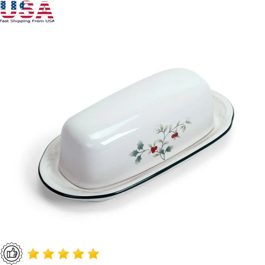 Winterberry Covered Stoneware Butter Dish Christmas Table