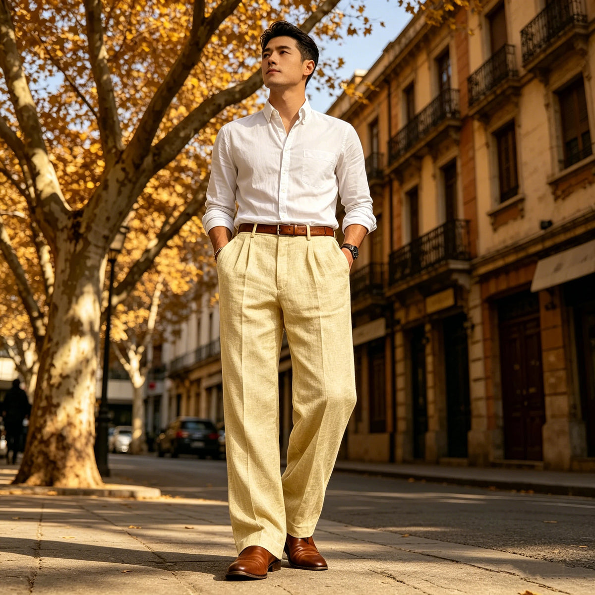 Men's Summer Linen Suit Pants High Waist Pleated Wide Leg Casual Trousers Business Formal  Breathable Loose Fit Straight Pants