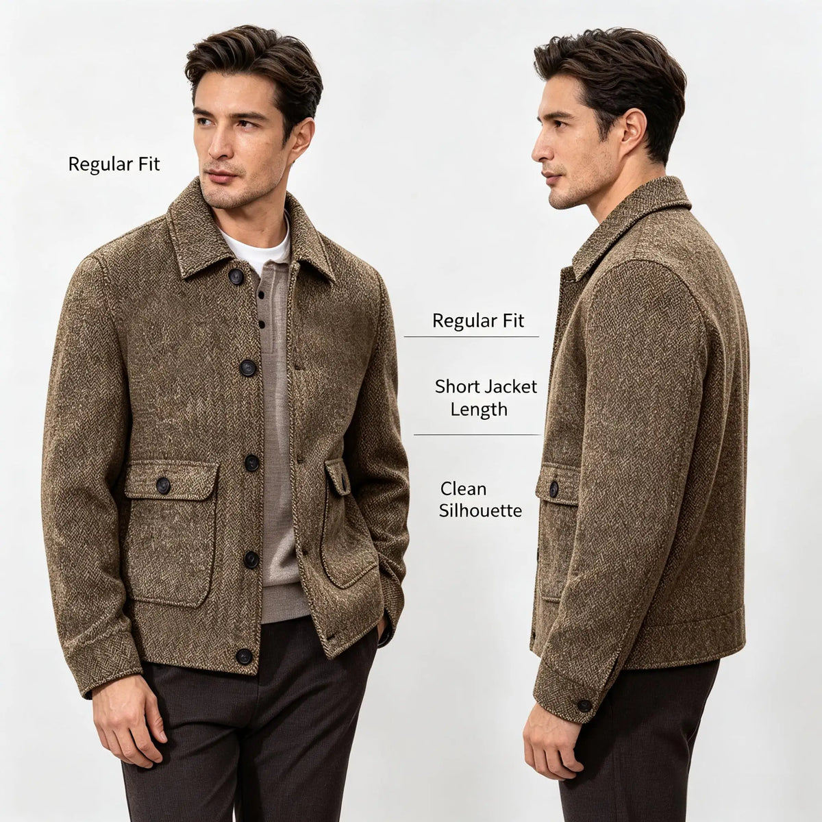 Men Vintage Herringbone Short Lapel Button Jacket Casual Outerwear For Daily Commute Weekend Dating Coffee Street Trip Gathering