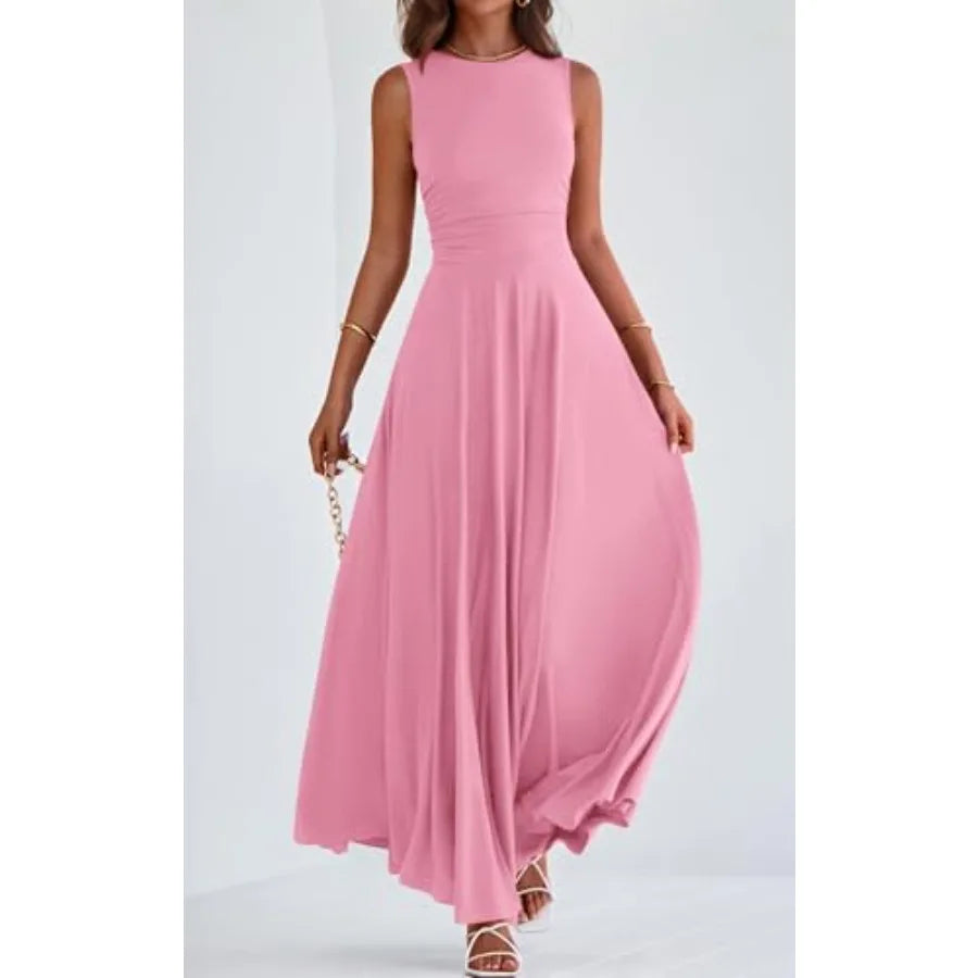 PRETTYGARDEN Womens Summer Dresses 2026 Casual Sleeveless Crewneck Aline Maxi Dress Stretch Tank Flowy Long Dresses