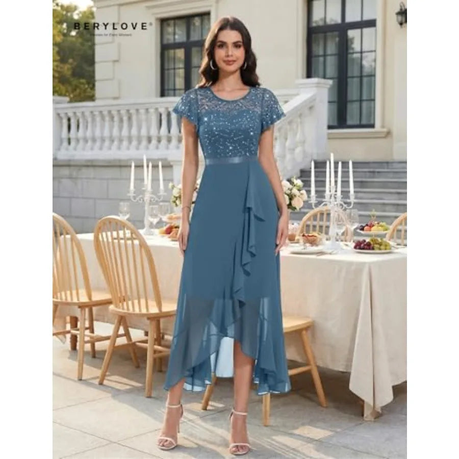 BeryLove Formal Dresses for Women 2026 Wedding Guest with Slit Cocktail Elegant Lace Long Prom Dress