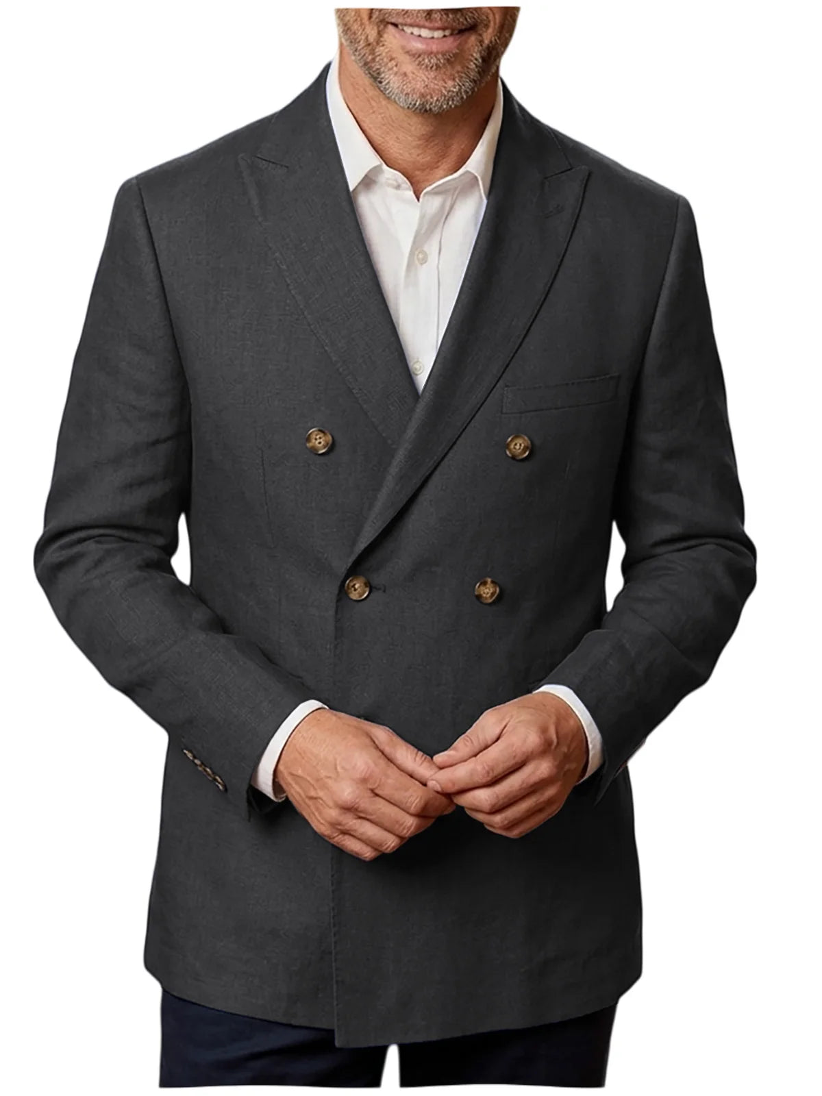 Men's Unlined Linen Blazer Double Breasted Casual Business Suit Jacket Slim Fit Formal Coat For Wedding Party Office Streetwear