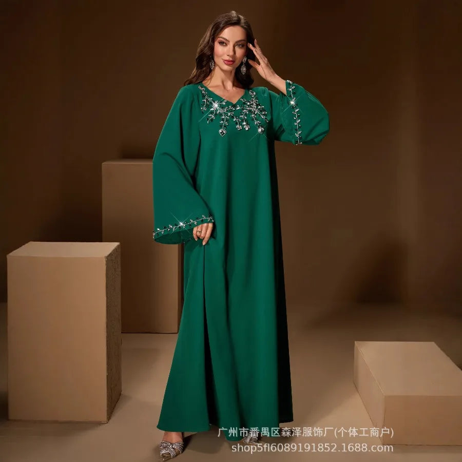 -   women's dress fashionable hand-sewn diamond party evening dress new dress