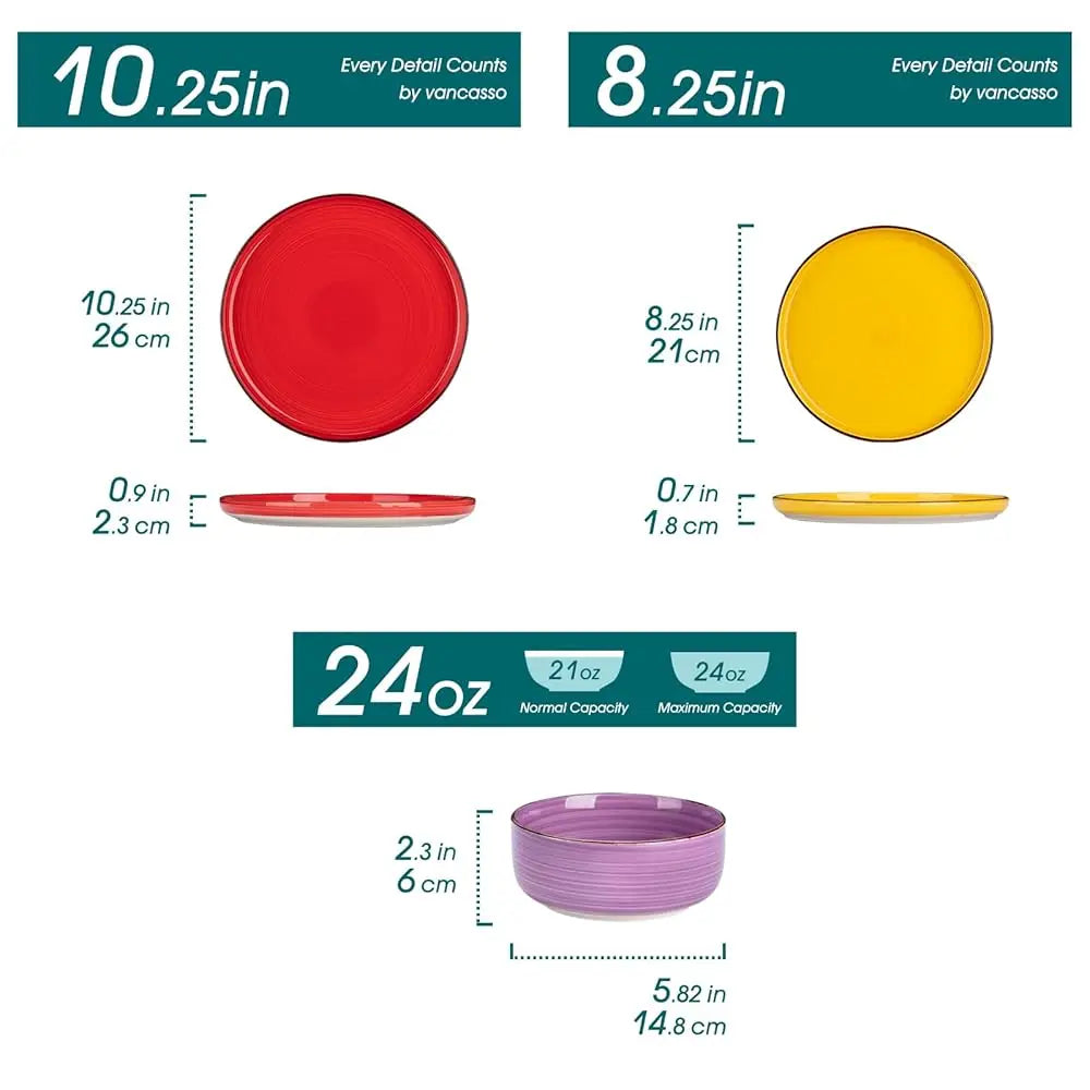 BONJEAN Bonita Stoneware Dinnerware Set for Four, Dishwasher Safe