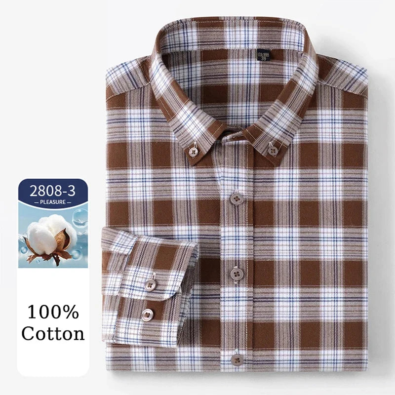 Browon Men Casual Checkered Business Long Sleeve Shirt