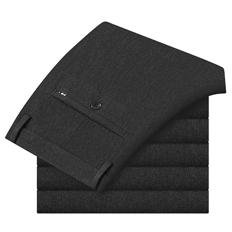BROWON 2026 Antumn Winter Straight Suit Pants Men Solid Color Brushed Elastic Work Trousers Black Trouser for Mam