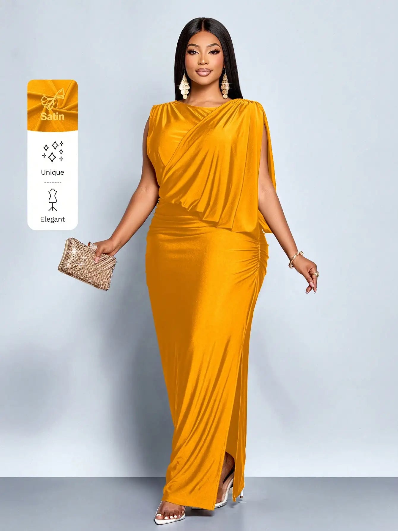 Elegant Red Sleeveless Asymmetrical Draped Maxi Dress With Side Slit For Party Evening Prom
