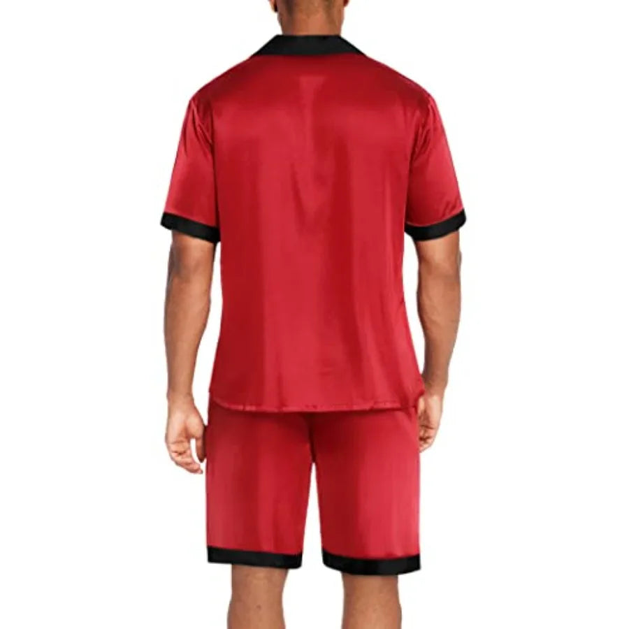 Men Satin Silk Pajamas Set with Pockets Sleepwear Shorts Satin Summer Loungewear 2 Pcs Button Down Set S-3XL