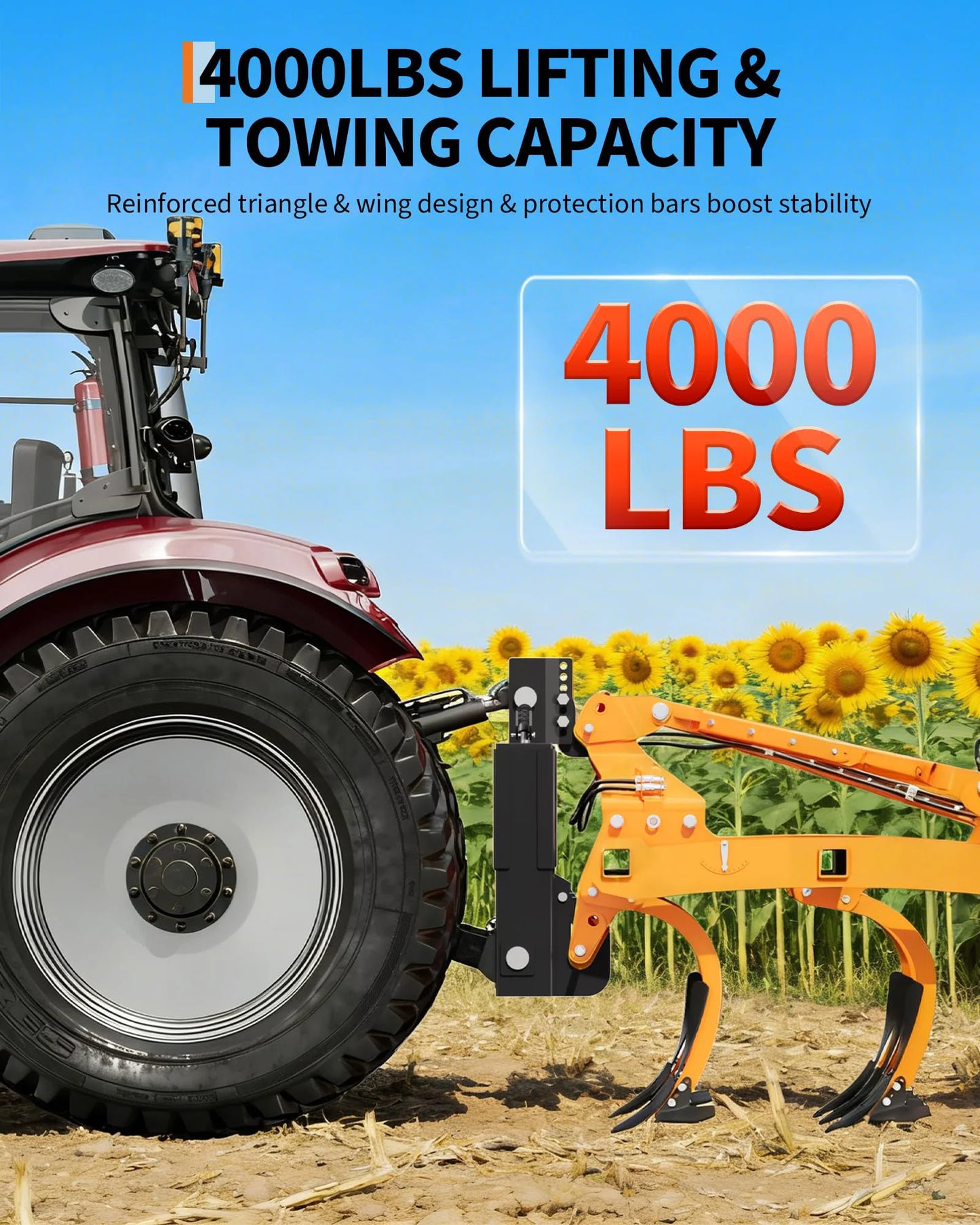 Heavy Duty For Category 2 Quick Hitch 4000lbs Capacity 3 Point Tractor Hitch Adapter With 2in Receiver & Bushings Farm Implements