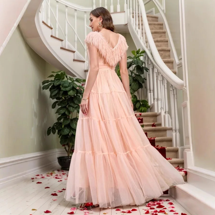 【New style】European and American   new dresses - women's dress open shoulder slim party wedding bridesmaid dress skirt