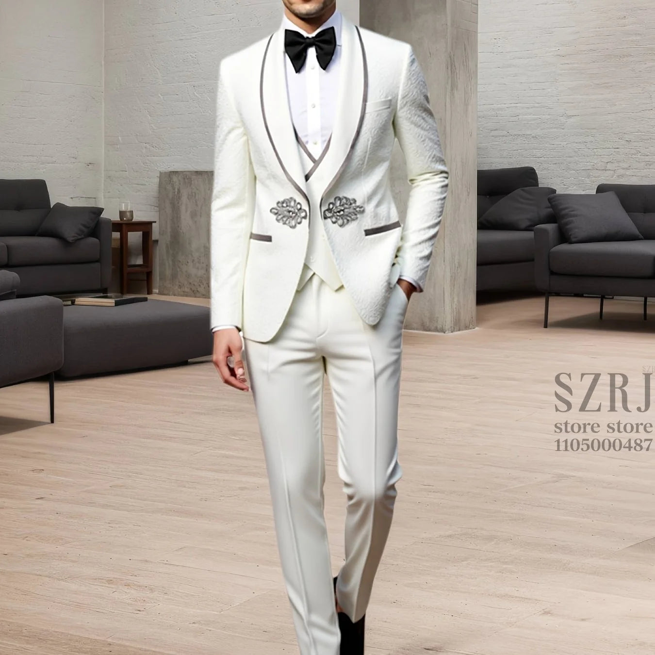 Men's Formal Tuxedo Set With Shawl Collar, Vest And Trousers