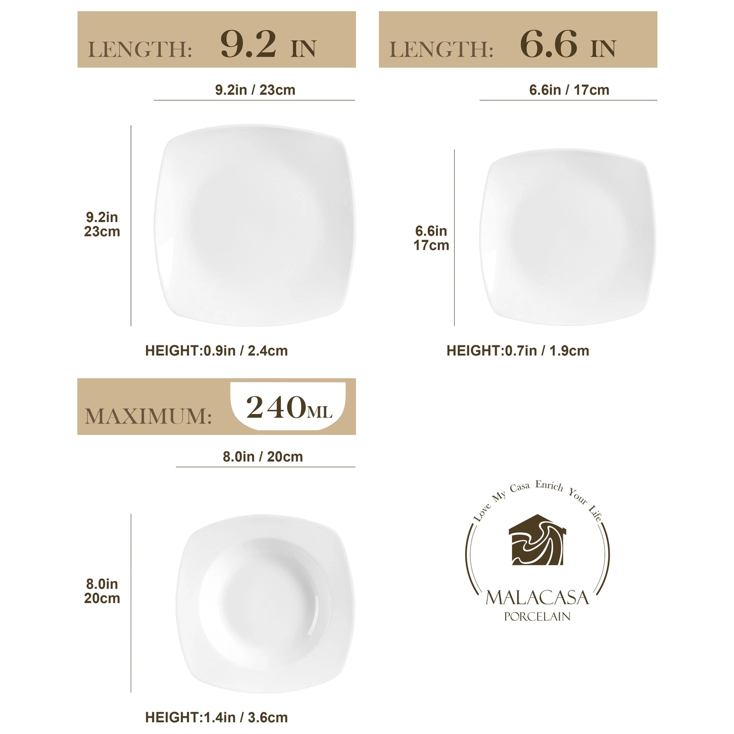 MALACASA JULIA Eighteen Piece Porcelain Dinnerware Set For 6