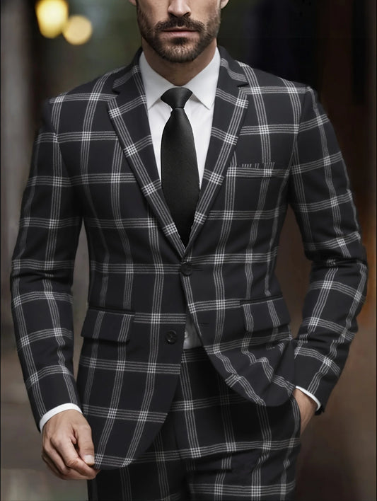 Men's Plaid Suit Two-Piece Set Four-Seasons Anti-Wrinkle No Iron