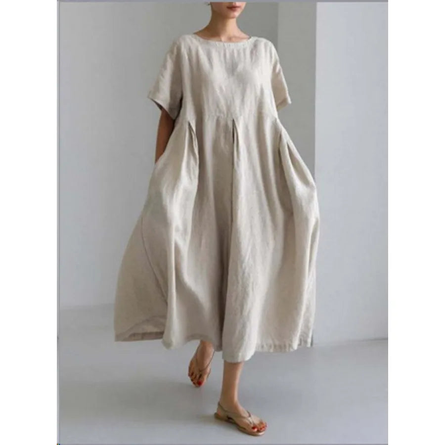 【New style】 - summer new European and American women's clothing loose round neck fashionable high-end short-sleeved printed dre