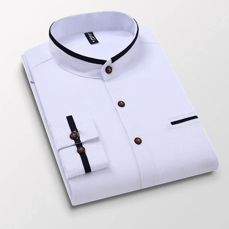 BROWON Mens Casual Oversized Cotton Stand Up Collar Shirt