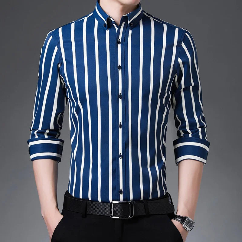 BROWON Brand 2026 Spring Casual Shirt for Men Business Formal Shirt Men Autumn Office Long Striped Slim-fit Clothes for Man
