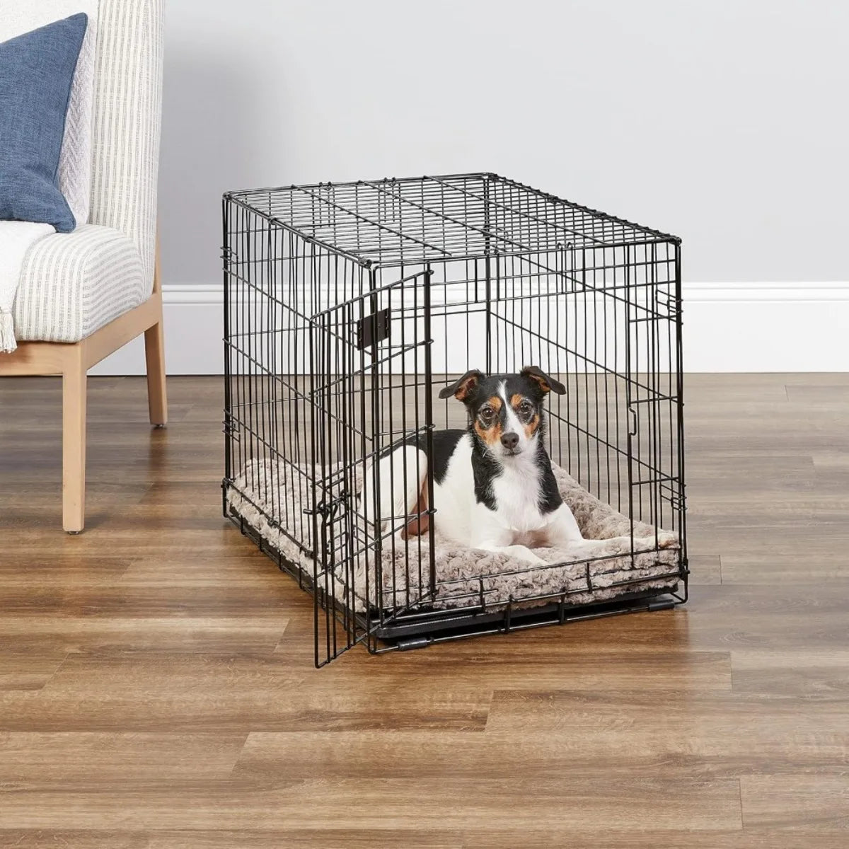 30 Inch Folding Dog Crate for Medium Breeds 21 40 lbs with Divider Tray Latch Portable Durable