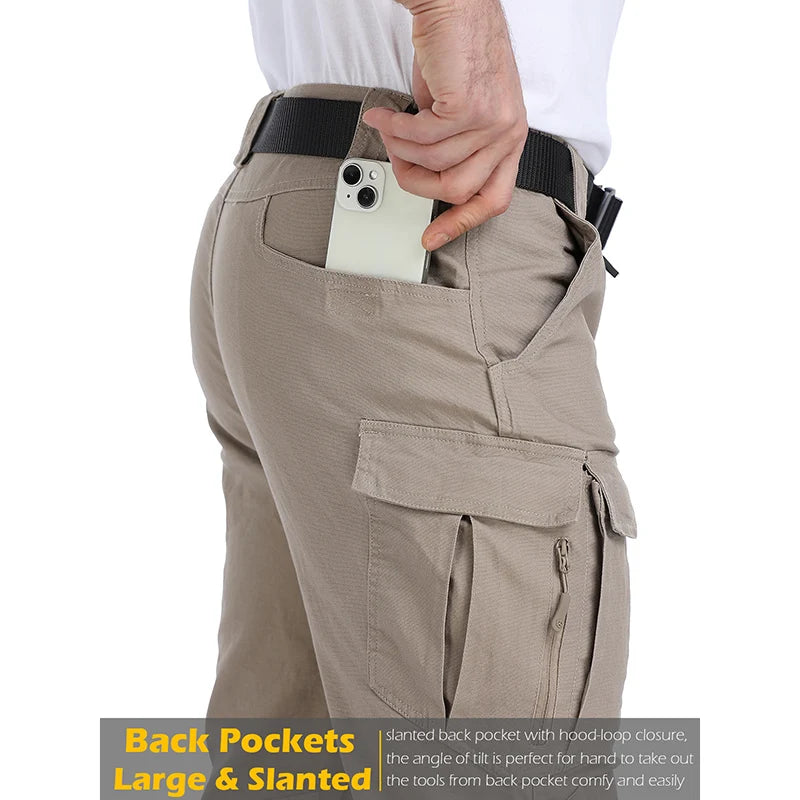Men's Cotton Hiking Tactical Pants Stretch Lightweight Combat Cargo Work Pants  Rip-Stop Outdoor Pants
