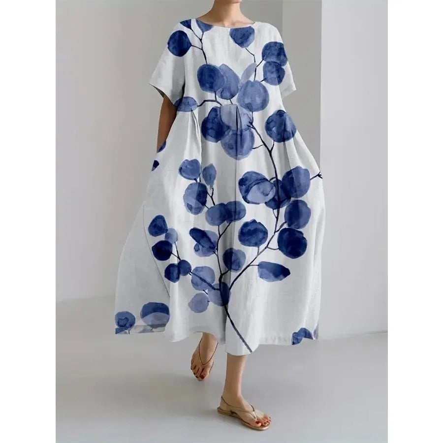 【New style】 - summer new European and American women's clothing loose round neck fashionable high-end short-sleeved printed dre