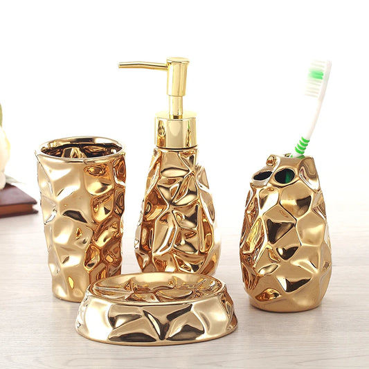 European Ceramic Bathroom Wash Set Four Piece With Lotion Bottle