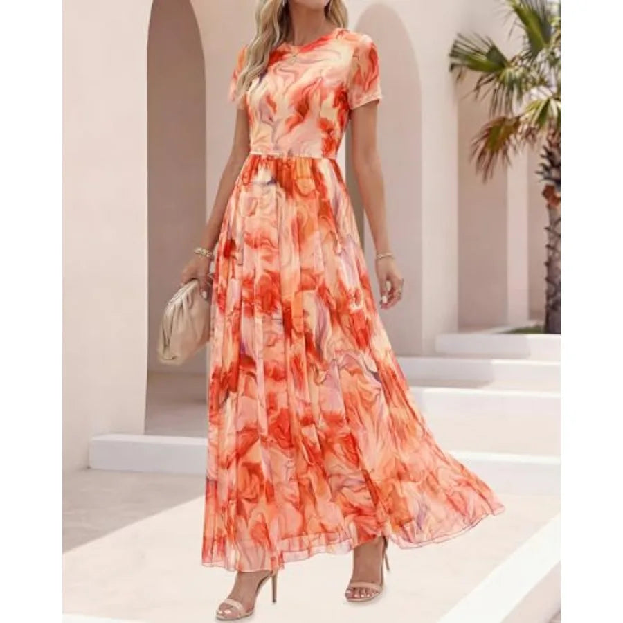 BTFBM Summer Dresses for Women 2026 Formal Short Sleeve Floral Homecoming Dress Maxi Wedding Guest Vacation Outfits