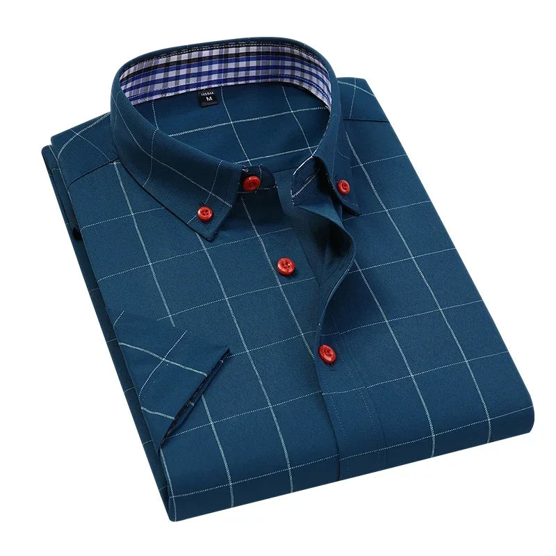 BROWON Mens Short Sleeve Plaid Casual Button Up Shirt