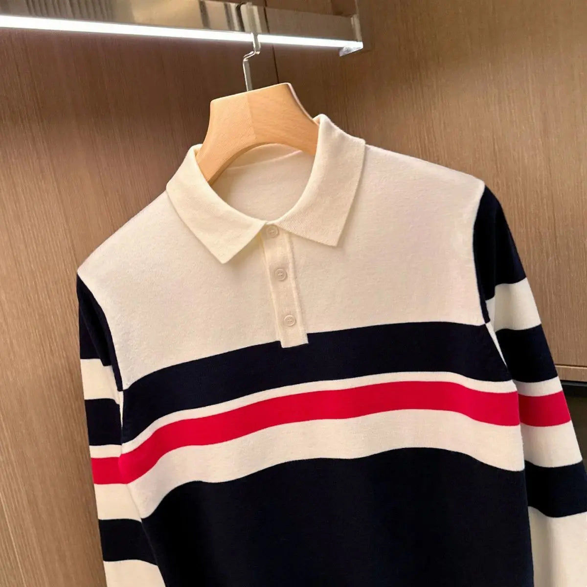 Mens Knit Polo Shirt Long Sleeve Anti Wrinkle Casual Pullover