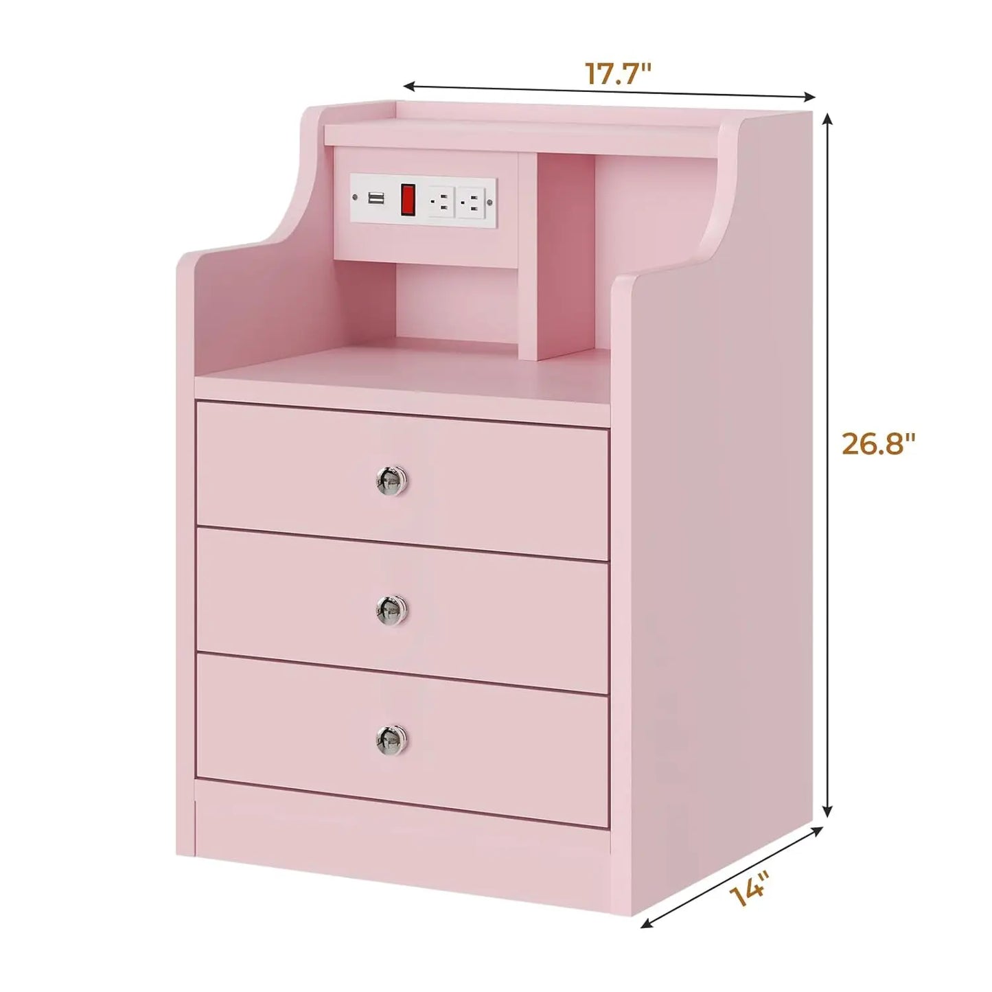 Night Stand Set 2,Pink Nightstand with Charging Station & Hutch,Night Stands for Bedrooms Set of 2,Bedside Table, Customized