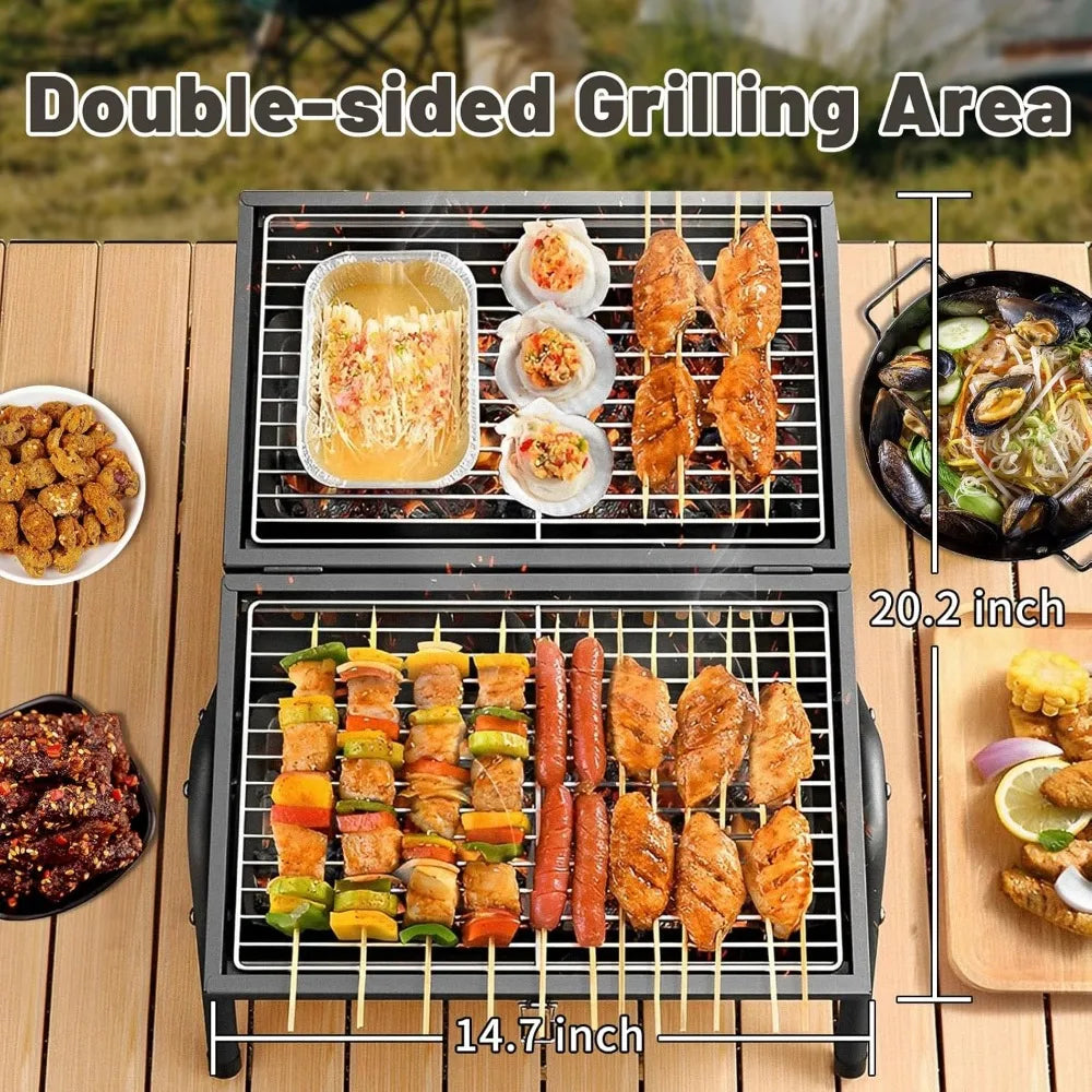 Compact Foldable Charcoal Grill Lightweight Outdoor BBQ Stove Dual Side Air Vents