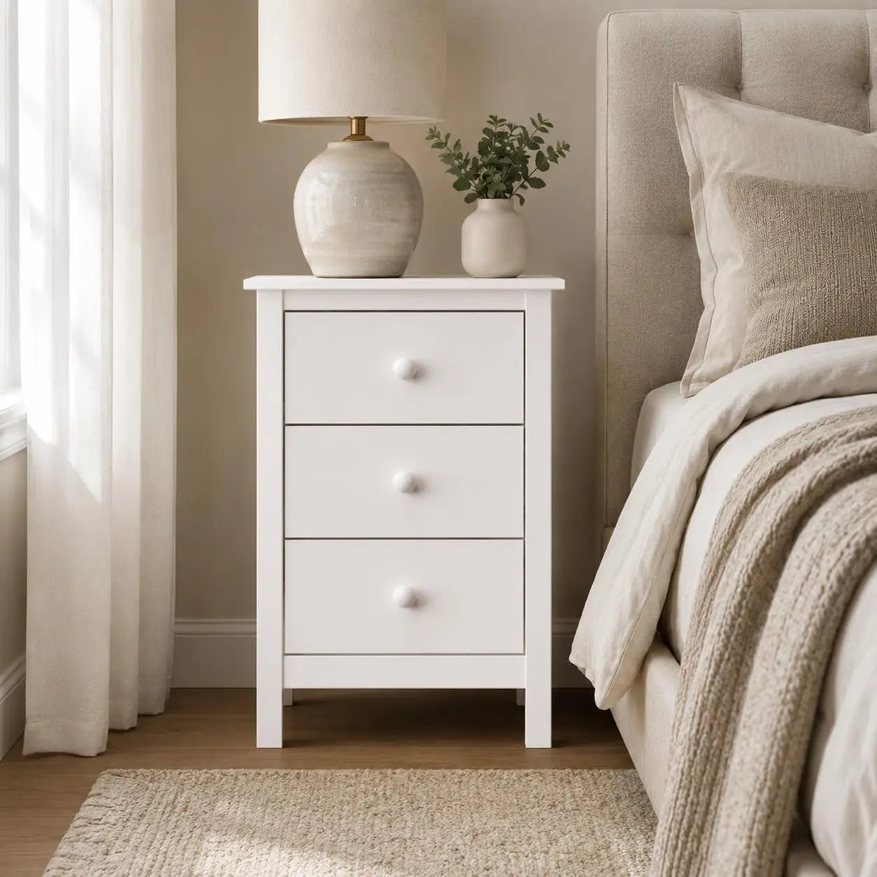 26.77" Tall Solid Pine Nightstand with 3 Storage Drawers, FSC Certified Honey Wood Bedside Table for Bedroom Storage, Customized