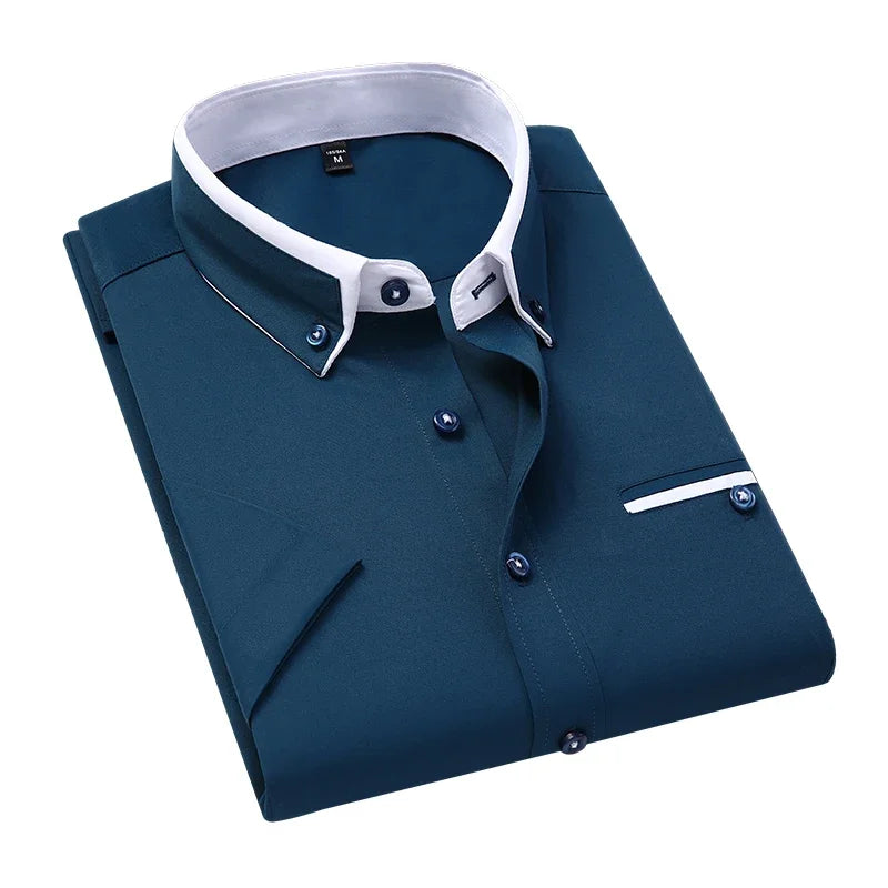 BROWON Mens Short Sleeve Summer Business Shirt Button Up Casual