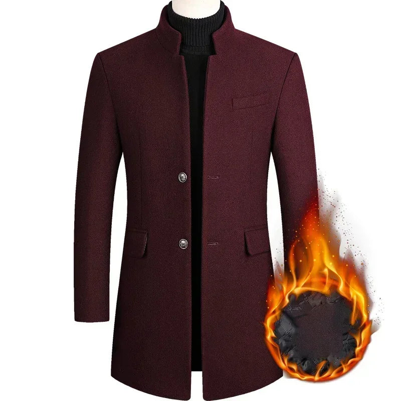 BROWON Brand Business Casual Trench Coat Men Chinese Style Solid Color Winter Coat Men 2026 Autumn and Winter Wool Coat for Men