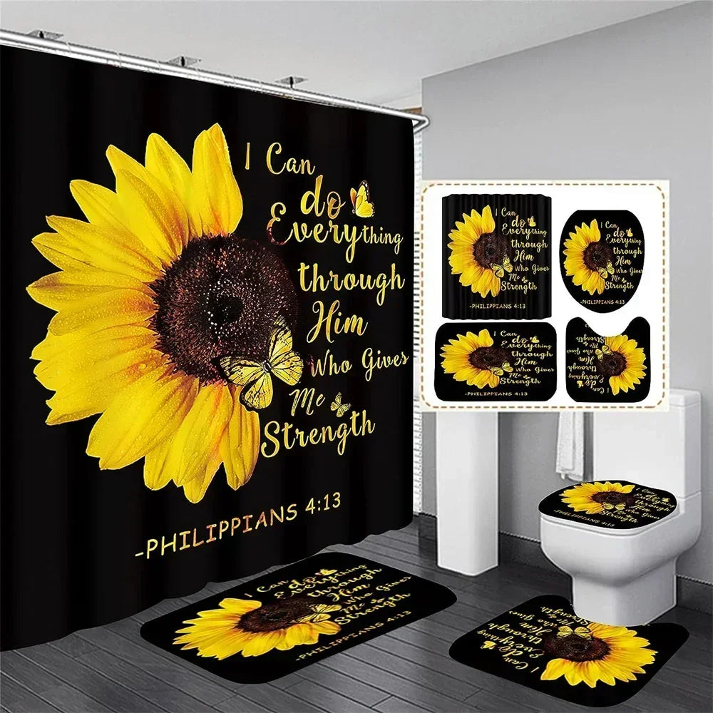 Shower Curtain Set With Bath Mat And Rugs 4 Pieces