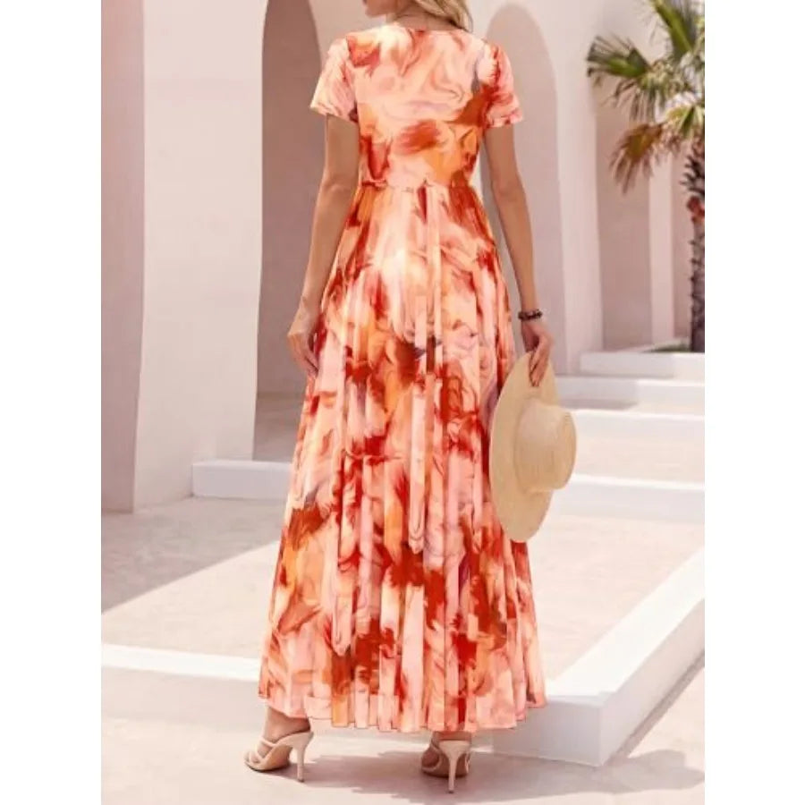 BTFBM Summer Dresses for Women 2026 Formal Short Sleeve Floral Homecoming Dress Maxi Wedding Guest Vacation Outfits