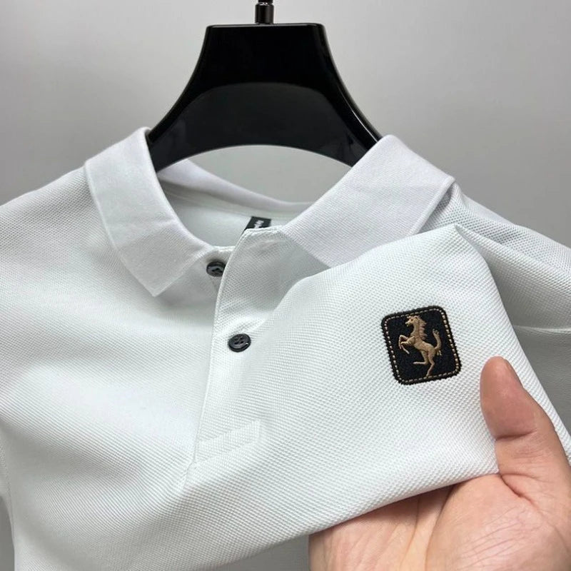 Men's Cotton Polo Shirt With Embroidered Turn Down Collar