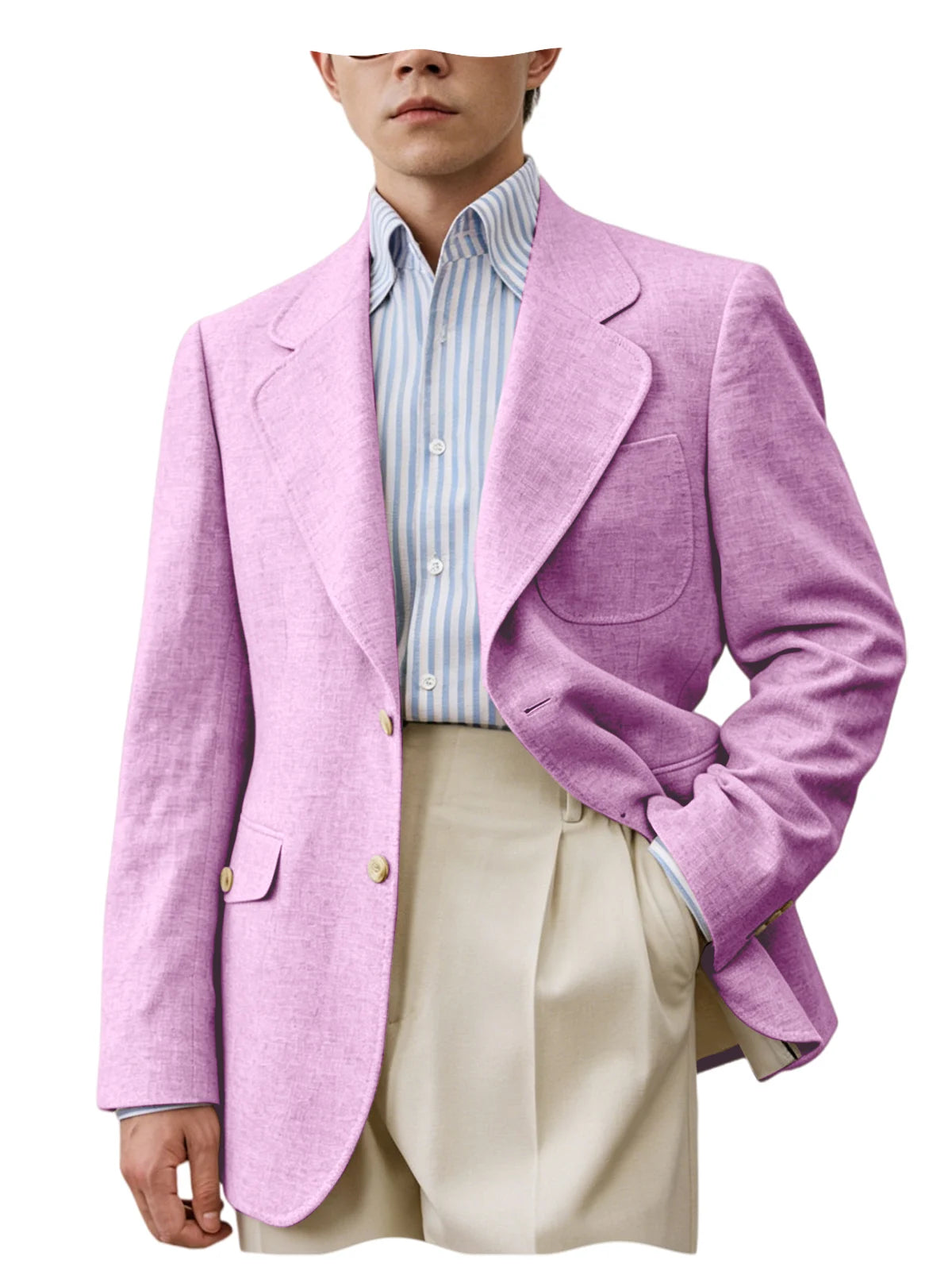 Men's Linen Blazer Casual Business Suit Jacket Single Breasted Notch Lapel Sport Coat Breathable Summer Wear for Wedding Party