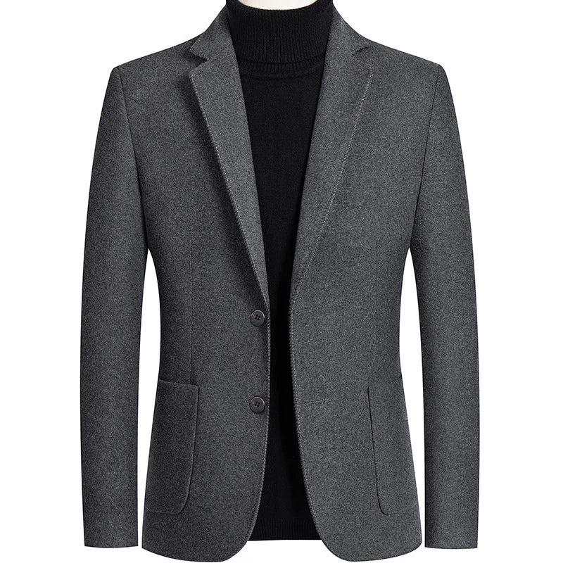 BROWON Brand 2026 New Autumn Formal Woolen Overcoat Mens Wedding Pocket Business Casual Blazer for Male Korean Fashion Coat
