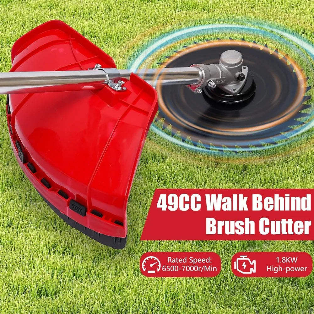 49CC Gas Walk Behind Brush Cutter 2-Stroke Push Mower with Air-Cooled Engine 7000r/min High Speed Weeding Machine