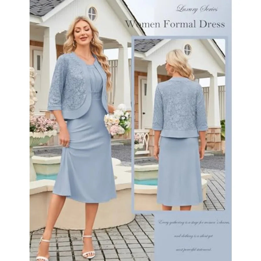 GRACE KARIN Women's Formal Wedding Guest Dress, 2 Pcs Mother of The Bride Dresses, Tea Party Sequin Dress with Jacket