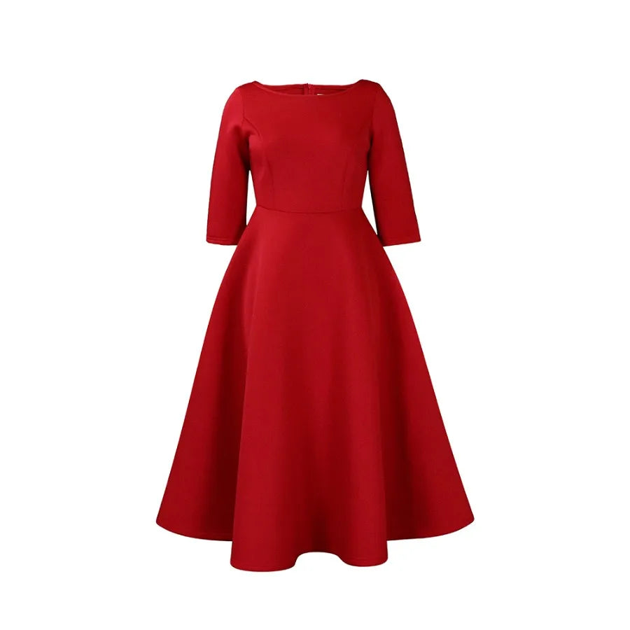 【New style】D346  European and American women's clothing summer new style pure color big swing dress temperament evening dress