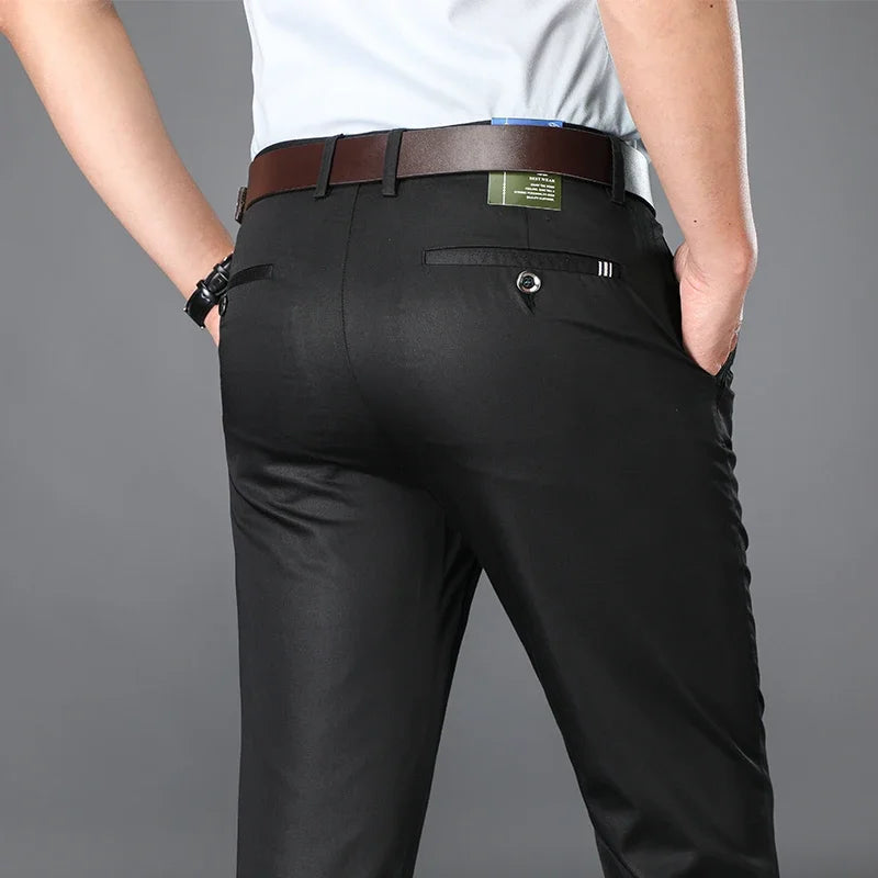 BROWON 2026 Spring Summer Mens Smart Casual Pants Regular Straight Pocket Details Full Length Pants Male Trousers Big Size 29-42