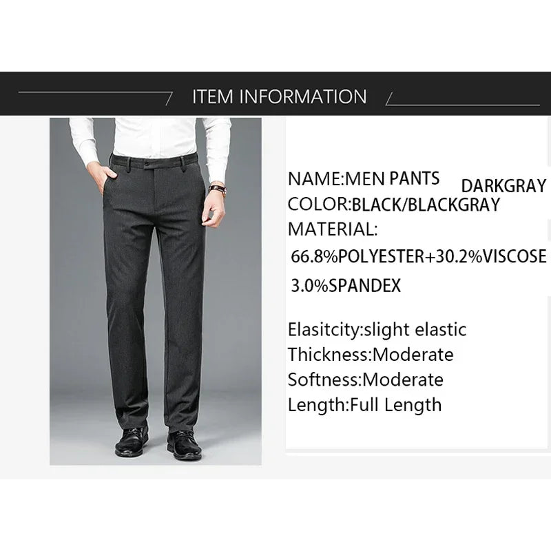 BROWON 2026 Antumn Winter Straight Suit Pants Men Solid Color Brushed Elastic Work Trousers Black Trouser for Mam