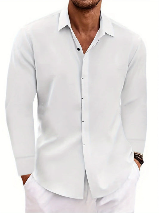 Men's Linen Long-sleeved T-shirt Loose Undershirt Solid Color Long-sleeved Cotton And Linen Shirt Men's Shirt