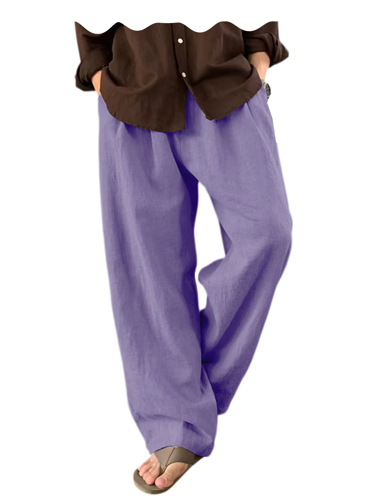 Men's Linen Wide Leg Pants High Waist Loose Fit Suit Trousers Summer Casual Vacation Beach Walking Pants Elastic Waist Oversized