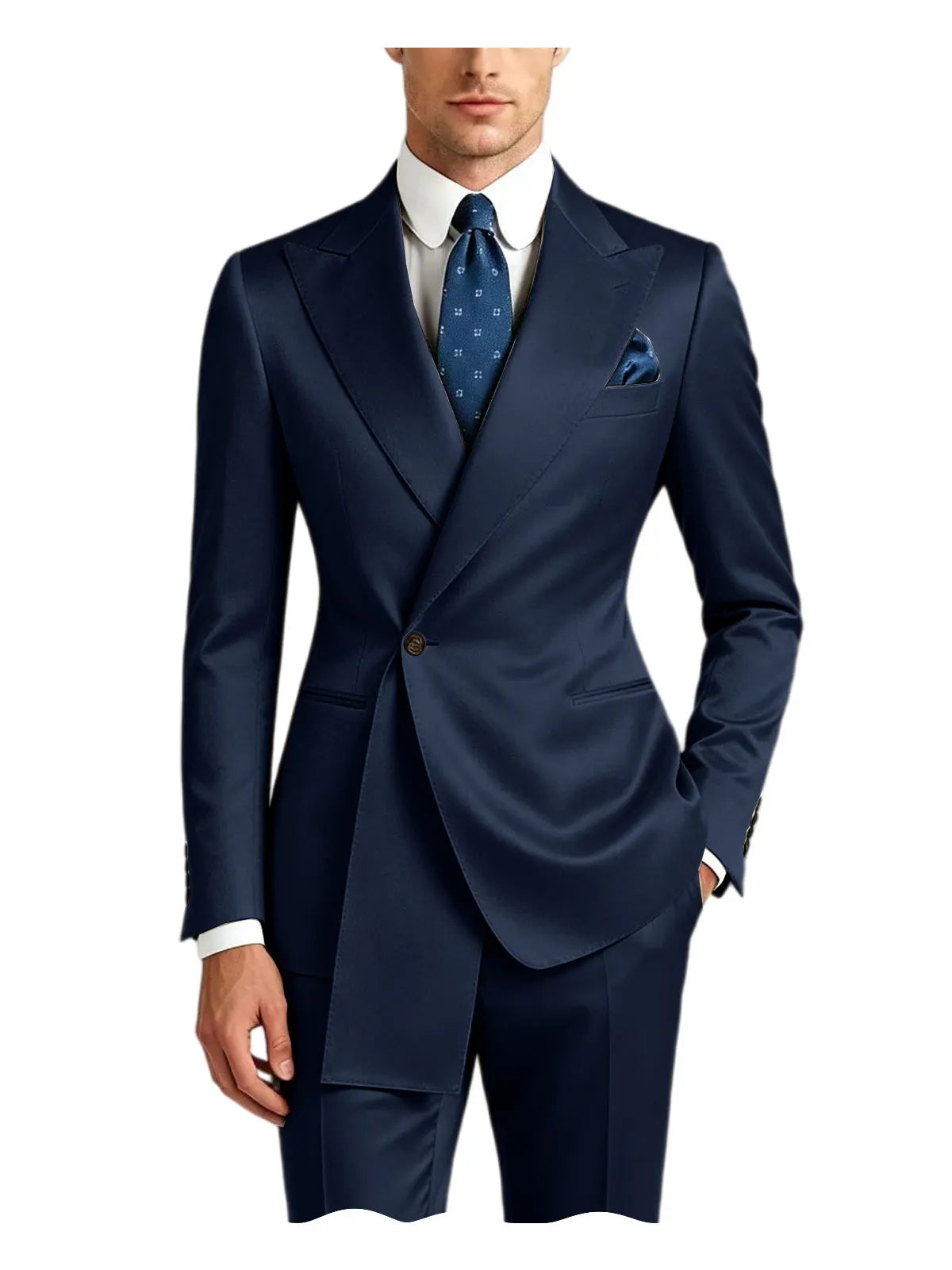 Men's Satin Peak Lapel Tuxedo 2-Piece Suit High Quality Slim Fit One Button Formal Blazer & Pants Luxury Wedding Dinner Suits