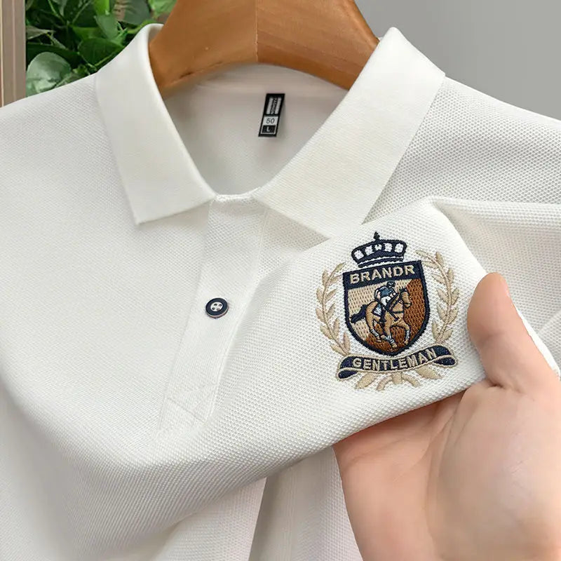Men's Cotton Polo Shirt Short Sleeve Embroidered Turn Down Collar