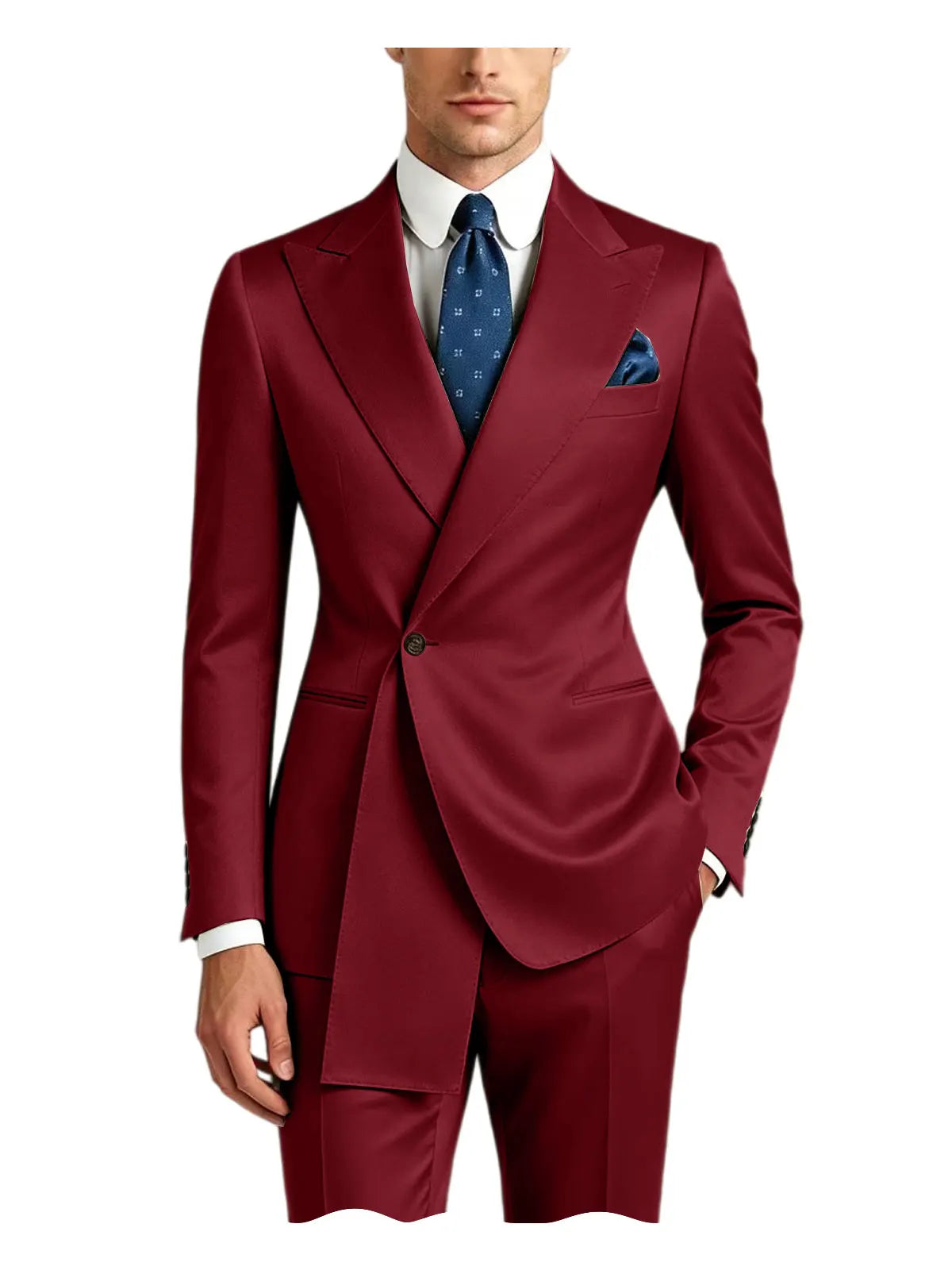 Men's Satin Peak Lapel Tuxedo 2-Piece Suit High Quality Slim Fit One Button Formal Blazer & Pants Luxury Wedding Dinner Suits